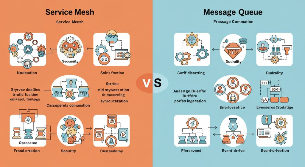 서비스매쉬 와 메세지큐를 비교
