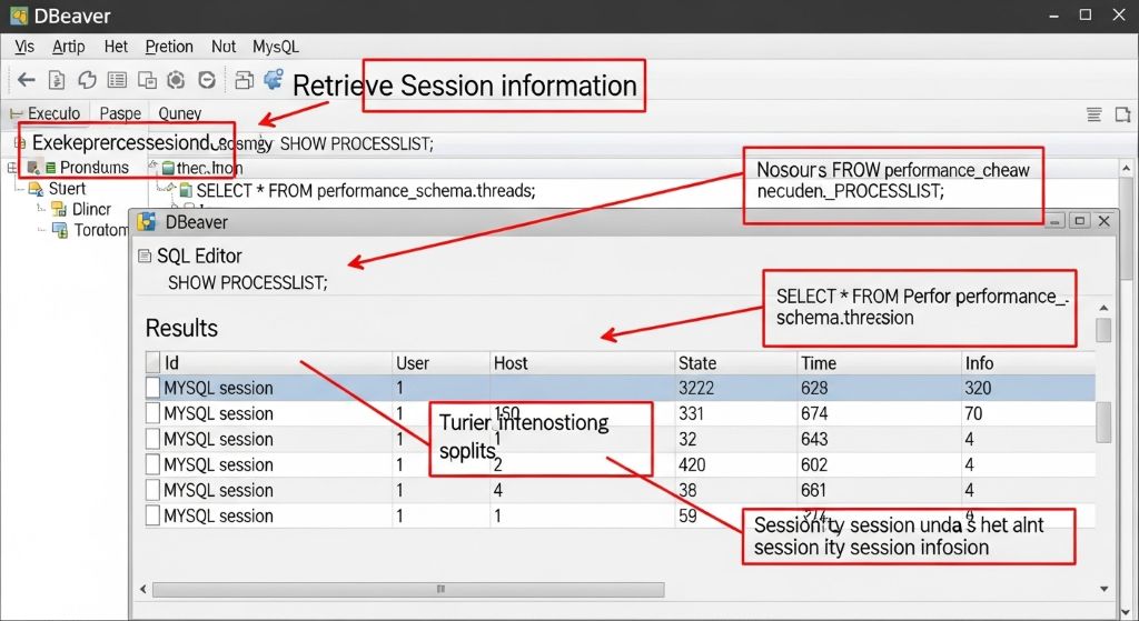 mysql dbever에서 세션정보 조회방법