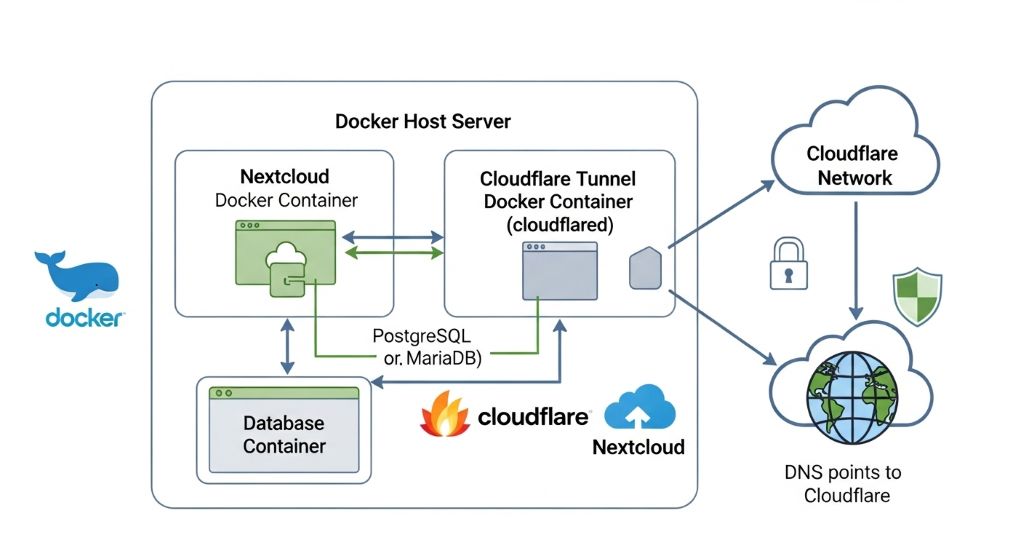 Nextcloud를 Docker로 실행한 뒤 Cloudflare Tunnel을 이용해 외부에 안전하게 서비스하는 방법