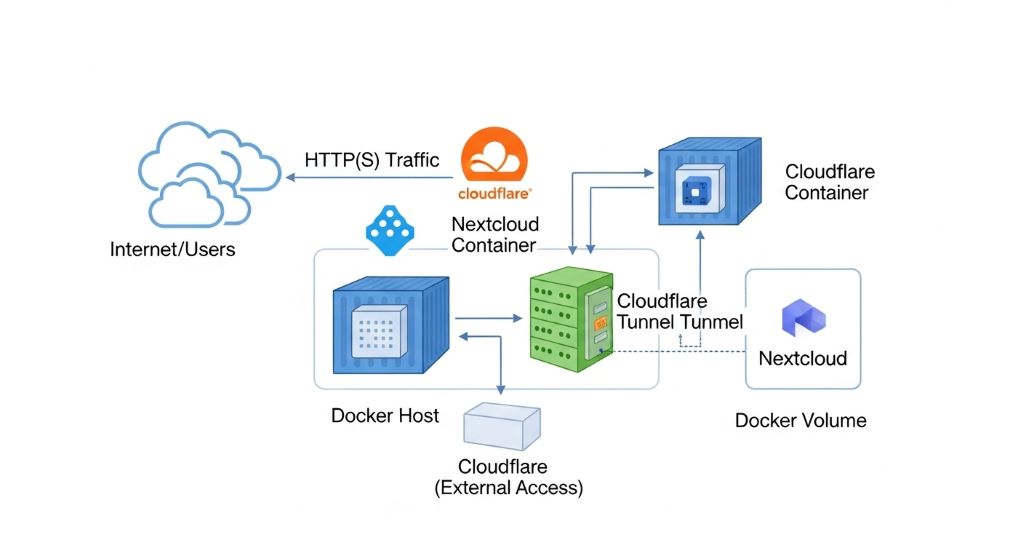 Nextcloud를 Docker로 실행한 뒤 Cloudflare Tunnel을 이용해 외부에 안전하게 서비스하는 방법