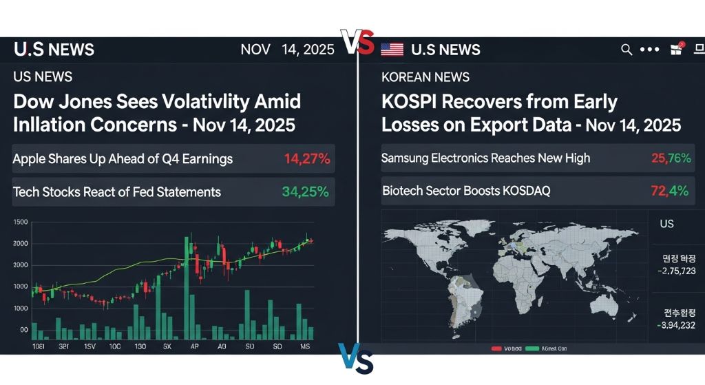 최신 미국 주식 뉴스 및 한국 주식 비교 (2025년 11월 14일)