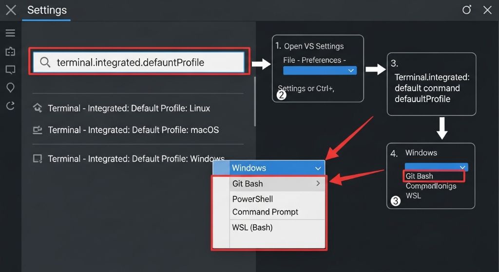Visual Studio Code에서 터미널의 기본 명령어 또는 셸을 지정하는 방법