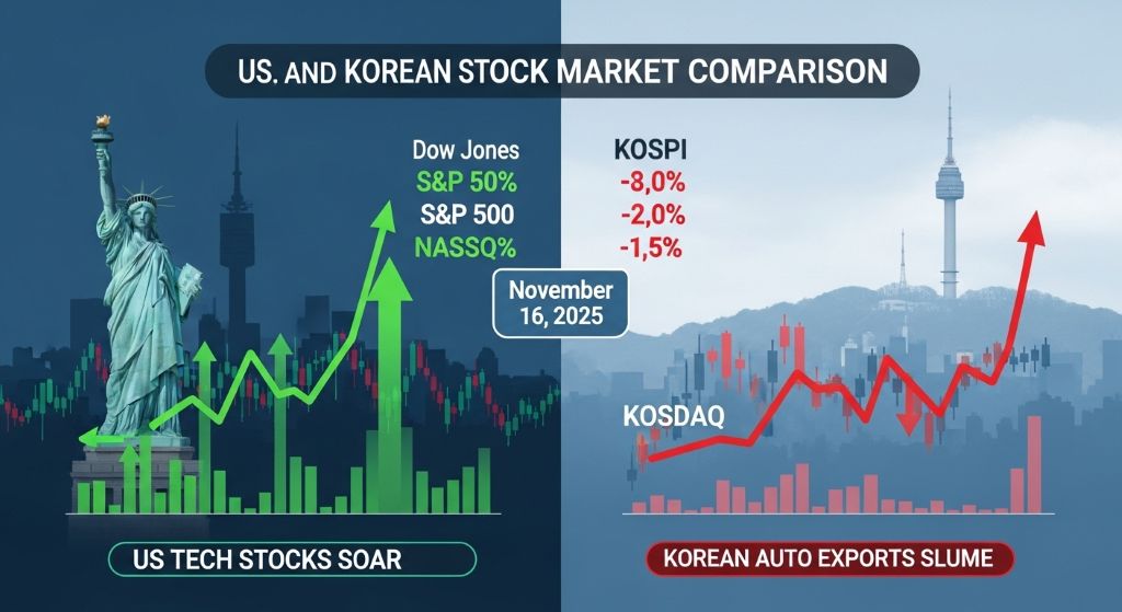최신 미국 주식 뉴스 및 한국 주식 비교 (2025년 11월 16일)