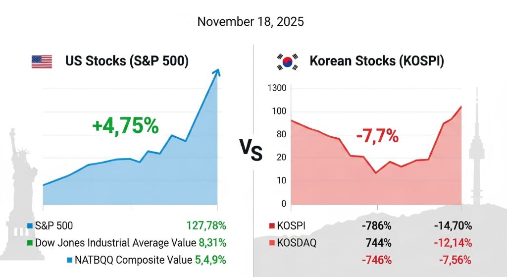 미국 주식 뉴스와 한국 주식 비교 (2025년 11월 18일 기준) 2 미국 주식 뉴스와 한국 주식 비교 (2025년 11월 18일 기준)