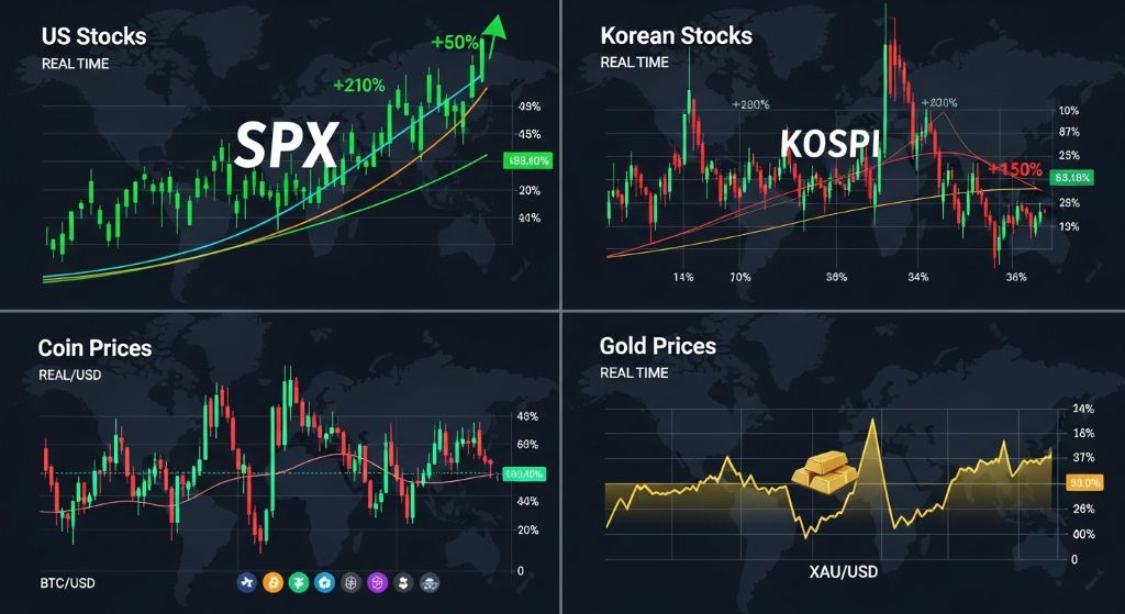 오늘 시장은 어디로 흐를까? 미국주식 vs 한국주식, 그리고 코인과 금시세 완벽 정리
