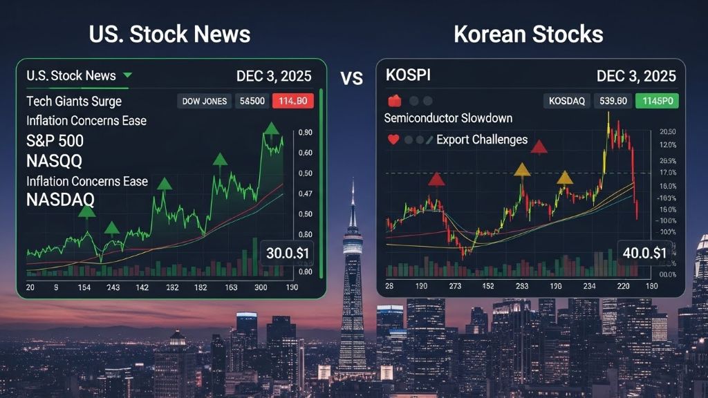 미국 주식 뉴스와 한국 주식 비교 (2025년 12월 3일 기준)