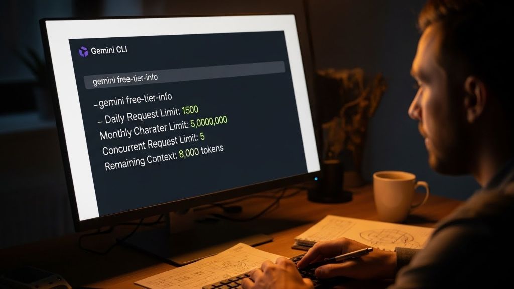 Gemini CLI의 무료 티어 제한량과 gemini cli 에서 잔여 컨텍스트를 알수 있는 방법