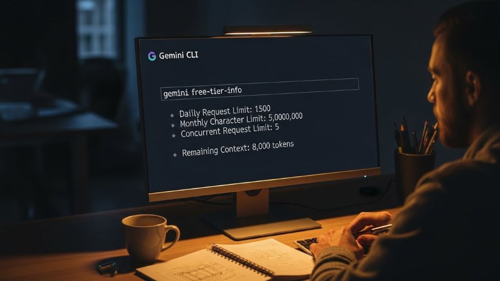 Gemini CLI의 무료 티어 제한량과 gemini cli 에서 잔여 컨텍스트를 알수 있는 방법
