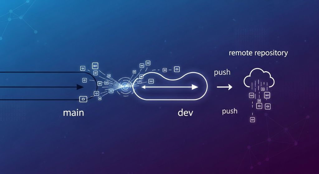 로컬의 main 브랜치 내용을 dev 브랜치에 합치고(Merge), 원격 저장소(Remote)에 올리는(Push) 방법