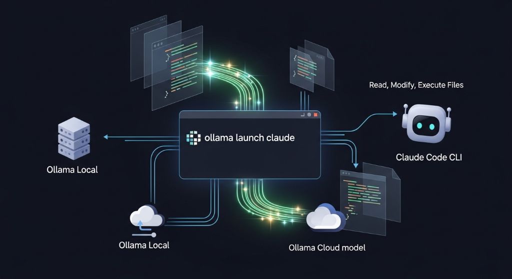 ollama launch claude를 사용하면 Anthropic의 Claude Code CLI(터미널 기반 에이전트)를 로컬 Ollama 모델(또는 Ollama Cloud 모델)과 연결해 프로젝트 내 파일 읽기/수정/실행