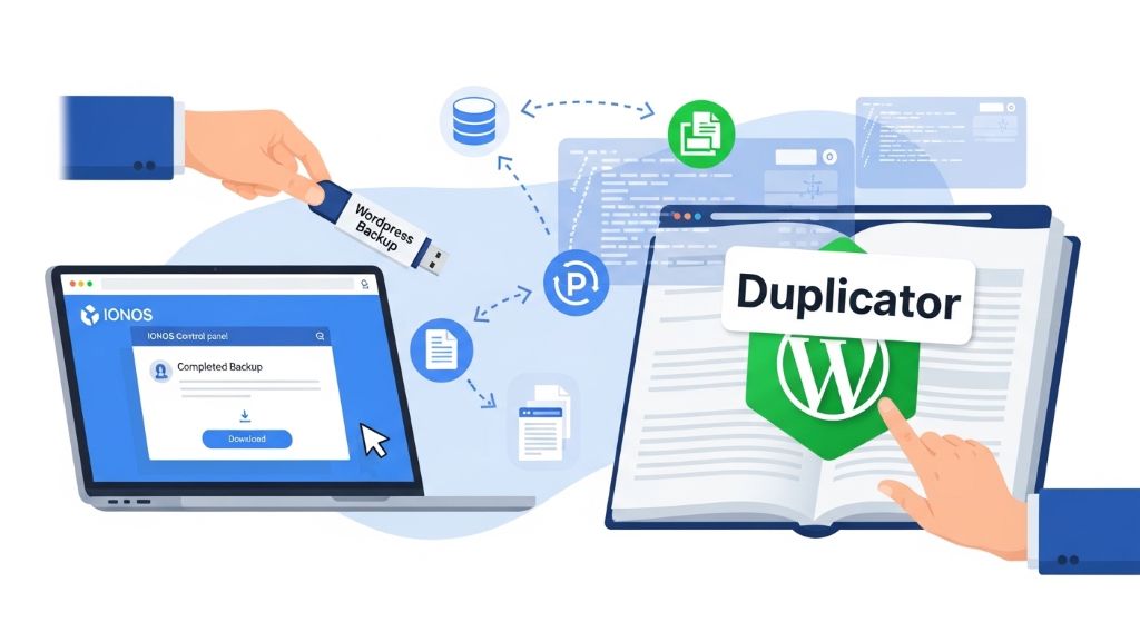 IONOS에서 WordPress 백업 후 이전은 플러그인(Duplicator 등)이나 수동 방식으로 진행