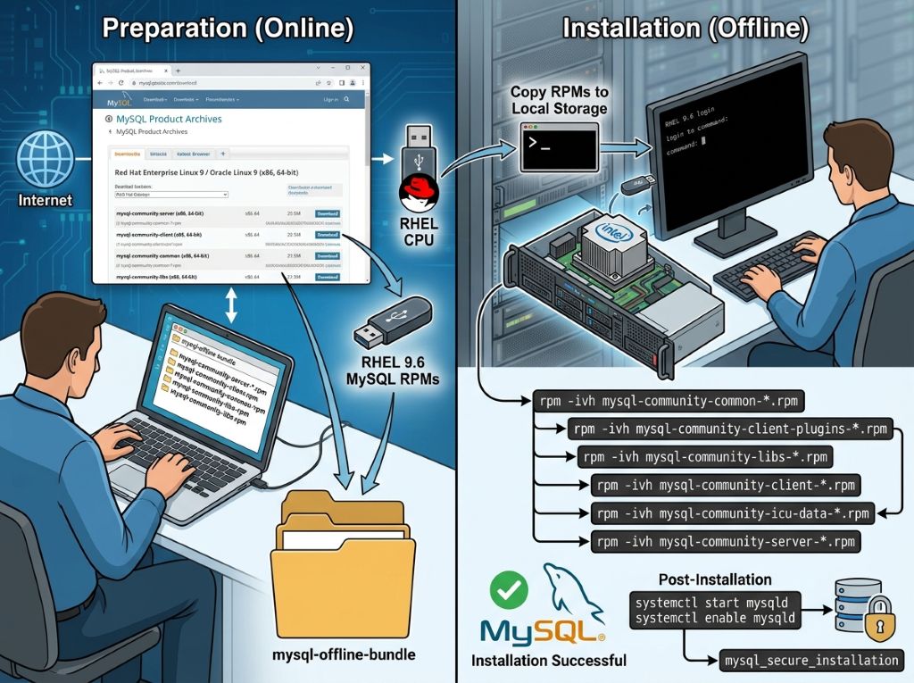 redhat 9.6 Intel cpu 에 mysql 오프라인 설치